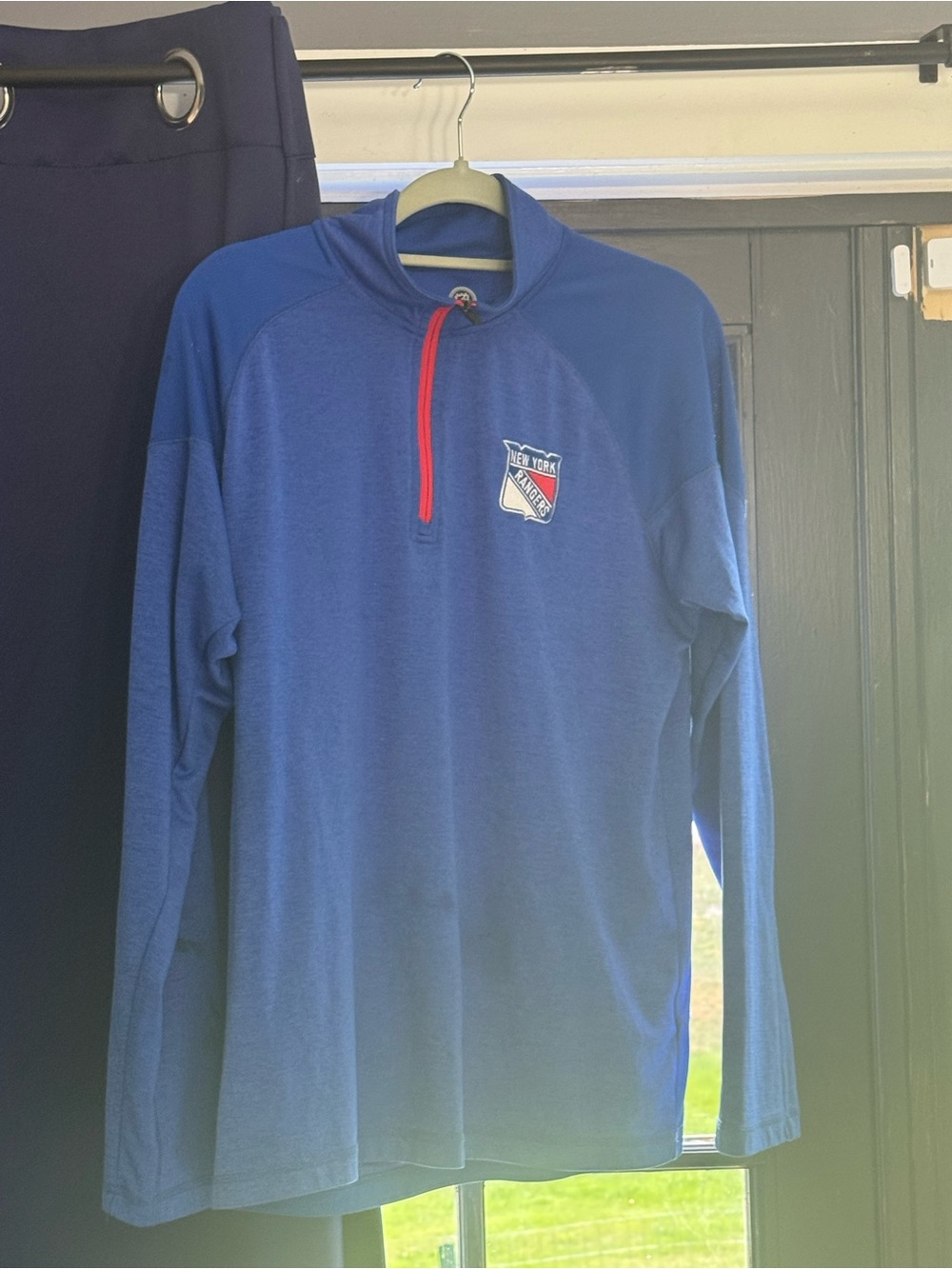 NHL Men's Blue Long-Sleeve Swim Rash Guard with Red Zip